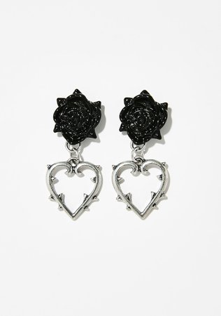 Black Rose Thorn Heart Earrings | Dolls Kill