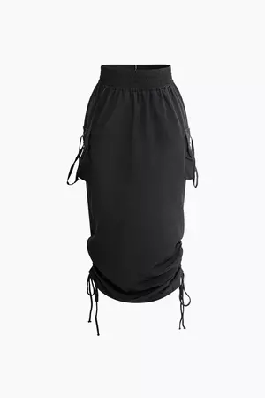 High Waisted Drawstring Midi Skirt – Micas