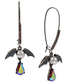Betsey Johnson "Betsey's Dark Magic" Black-Tone Crystal & Imitation Pearl Bat Drop Earrings & Reviews - Earrings - Jewelry & Watches - Macy's