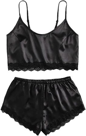 *clipped by @luci-her* SweatyRocks Women's Satin Lace Sleepwear Cami Top and Shorts Pajama Set at Amazon Women’s Clothing store