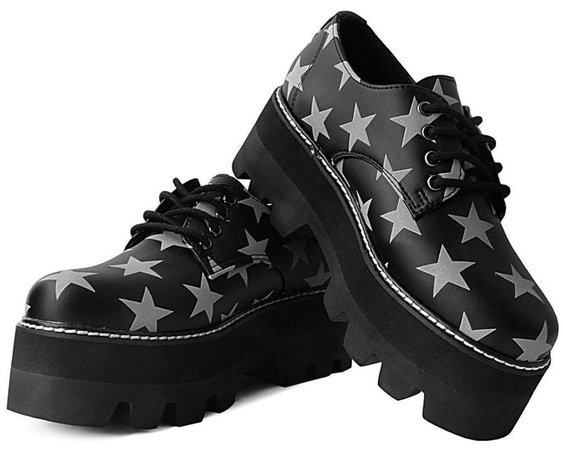 *clipped by @luci-her* Black Glow In The Dark Star Vegan Gibson Dino Lug Sole Platforms