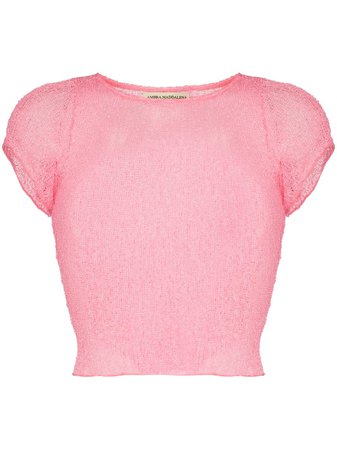 Shop pink Ambra Maddalena semi-sheer cotton T-shirt with Express Delivery - Farfetch