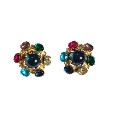 Vintage Accessocraft NYC Royal Colors Cabochon Mogul Style Earrings - Vintage Meet Modern