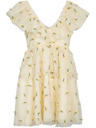 Ganni Ruffle Tiered Floral Mini Yellow Dress