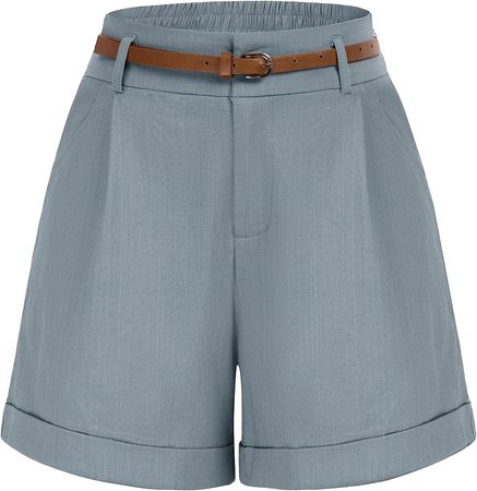 Women Bermuda Shorts High Waisted Wide Leg Shorts Comfy Shorts with Pockets (Blue Grey,S) at Amazon Women’s Clothing store