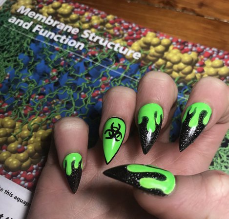 Black & Green Biohazard Nails