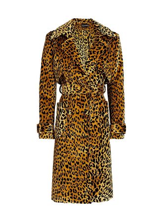 Sergio Hudson Belted Leopard-Print Velvet Trench Coat