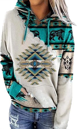 Amazon.com: BVWEY Women's Casual Graphic Print Novelty Pullover Long Sleeve Sweatshirt Western Ethnic Hoodie with Pockets Autumn Winter : Clothing, Shoes & Jewelry