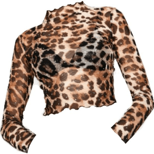 *clipped by @luci-her* Leopard Mesh Sheer Longsleeve Turtleneck High Neck