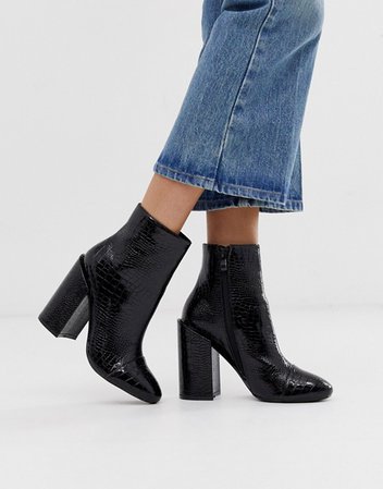 RAID Dolley black croc patent heeled ankle boots | ASOS