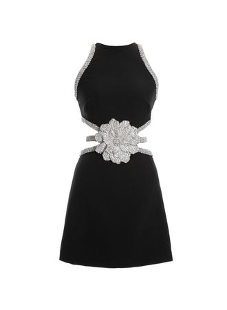 CRYSTAL MINI DRESS WITH FLOWER EMBELLISHMENT – LOULOU