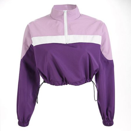 Purple drawstring hem crop casual jacket