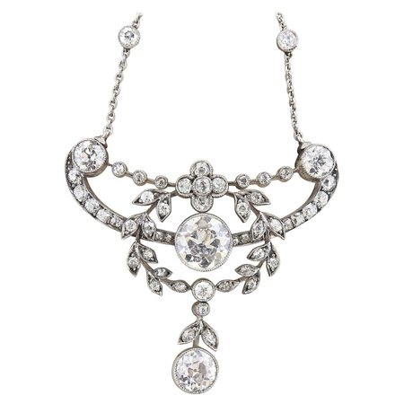 Antique Edwardian Diamond Platinum Pendant Necklace Brooch For Sale at 1stDibs