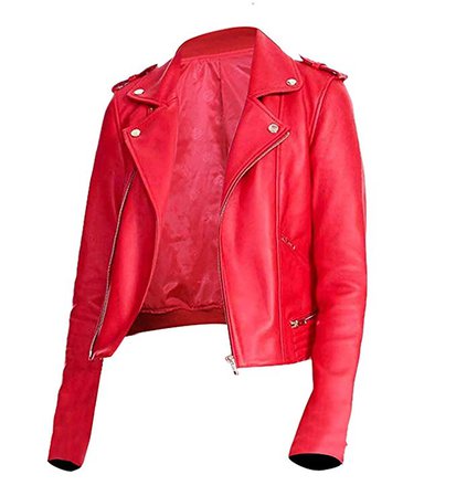 Womens Serpents Gang Red Cheryl Blossom Red Faux Leather Biker Jacket at Amazon Women's Coats Shop