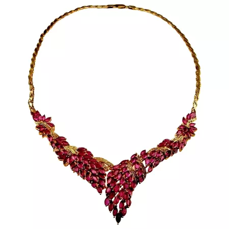 NO HEAT UNHEATED Rose Ruby Necklace Ruby Diamond Necklace Italy 14K : The Genuine Article Jewelry | Ruby Lane