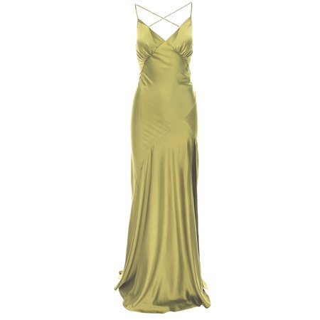 Seville Satin Maxi Dress In Lime | ROSERRY | Wolf & Badger