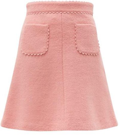 Scallop Trimmed Wool Blend Boucle Mini Skirt - Womens - Pink