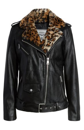 Levi's® Oversize Faux Leather Moto Jacket with Faux Fur Trim