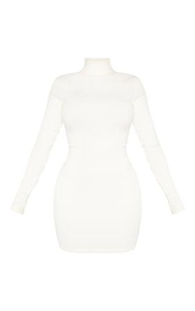 Shape Cream Rib Roll Neck Bodycon Dress | PrettyLittleThing