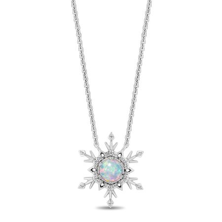 Enchanted Disney Elsa Snowflake Pendant with Lab-Created Opal and Diamonds