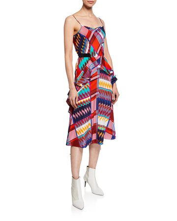 Diane von Furstenberg Josie Printed Ruffle Silk Midi Dress | Neiman Marcus