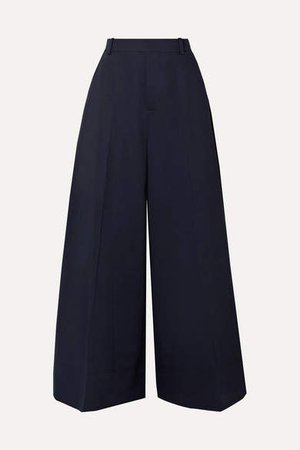 Cotton And Linen-blend Twill Wide-leg Pants - Navy