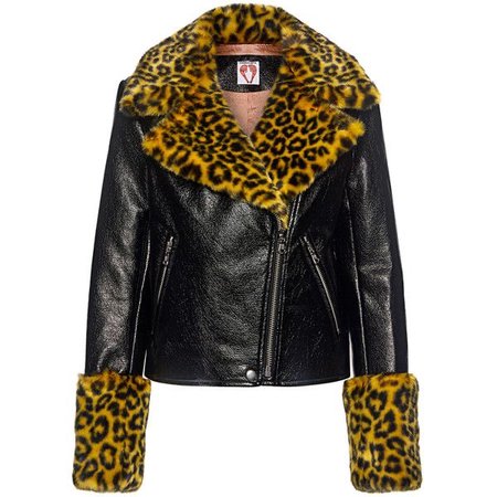Maisie Leopard Animal-print Faux Leather and Fur Biker Jacket