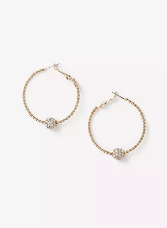 Gold Look Crystal Pave Ball Hoop Earrings | Miss Selfridge