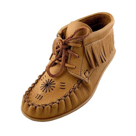 Women's Ankle High Moccasin Shoes Stylish Fringe & Embroidered Vamp – Leather-Moccasins