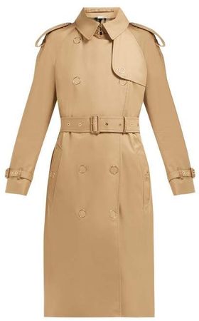 Double Breasted Cotton Gabardine Trench Coat - Womens - Beige