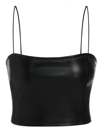 *clipped by @luci-her* Faux Leather Cami Plain Tank Top In BLACK | ZAFUL
