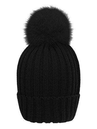 LITHER Winter Knit Hat With Real Fox Fur Pom-Pom
