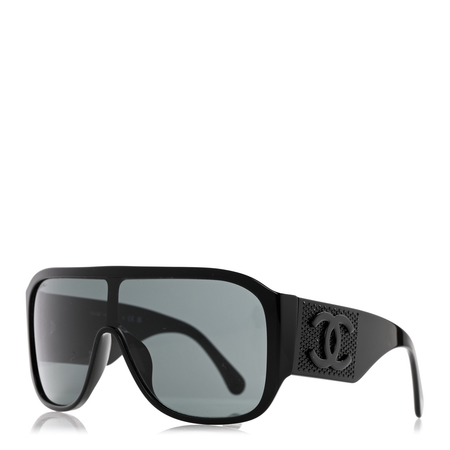 CHANEL Acetate Crystal CC Shield Sunglasses 5466-B-A Black $625