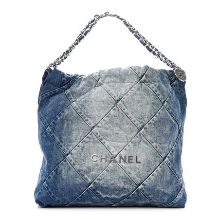 CHANEL Denim Quilted Chanel 22 Blue