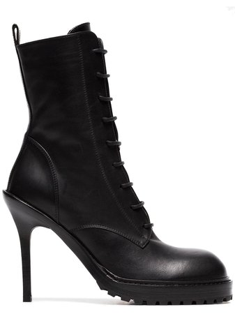 Ann Demeulemeester Black 100 laceup leather stiletto boots £735 - Shop Online - Fast Global Shipping, Price