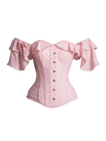 Pink off the shoulder ruffle sleeve corset top