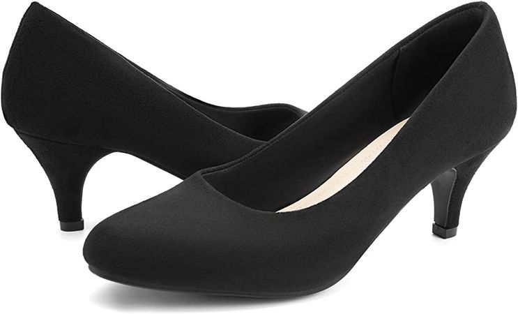 Amazon.com | Greatonu Women’s Round Toe Low Heel Pumps Kitten Heels Closed Toe Dress Pumps Shoes Wedding Party Shoes Work Heels Faux Suede Black Size 7 | Shoes