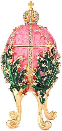 Amazon.com: QIFU-Hand Painted Enameled Faberge Egg Decorative Hinged Jewelry Trinket Box Unique Gift For Home Decor (Pink): Home & Kitchen