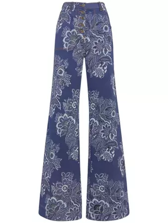 Floral denim high rise flared jeans - Etro - Women | Luisaviaroma