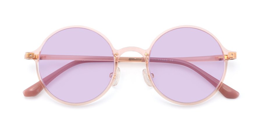 Transparent Pink Retro-Vintage Thin Round Tinted Sunglasses with Light Purple Sunwear Lenses - Lemon