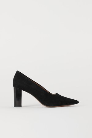 Block-heeled court shoes - Black/Suede - Ladies | H&M GB