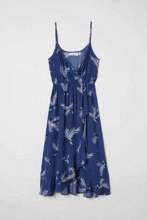 Patterned Wrap-front Dress - Blue