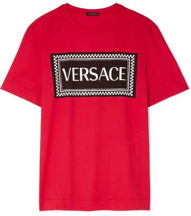 Printed Cotton-jersey T-shirt - Red