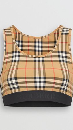 Burberry Vintage Check Stretch Jersey Bra Top in Antique Yellow