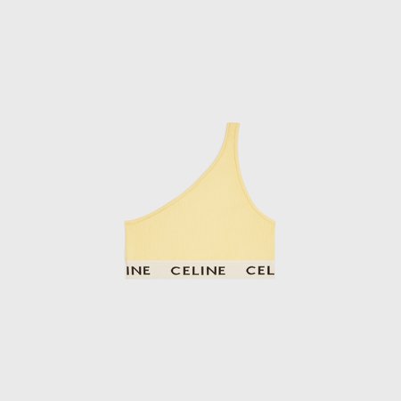 ONE-SHOULDER SPORTS BRA IN ATHLETIC KNIT - light yellow / off white | CELINE