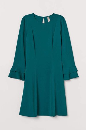 Flounce-sleeved Dress - Green