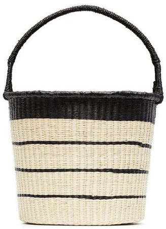 Studio Beige Striped straw bucket bag