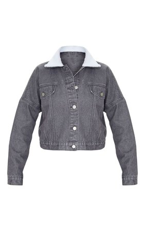 Washed Grey Borg Collar Denim Jacket | Denim | PrettyLittleThing