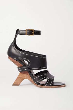 Topstitched Leather Sandals - Black