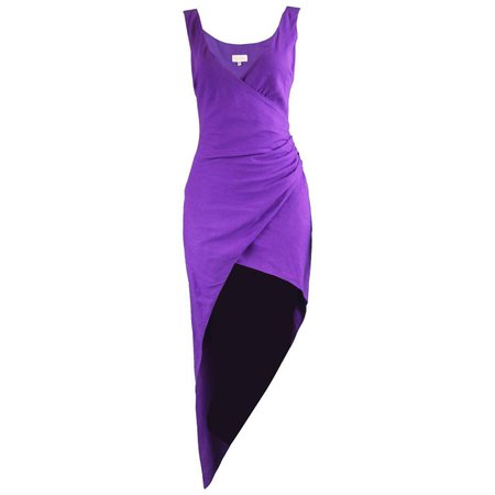 Byblos Vintage Asymmetric Purple Linen Mini Party Dress, S / S 1992 For Sale at 1stdibs